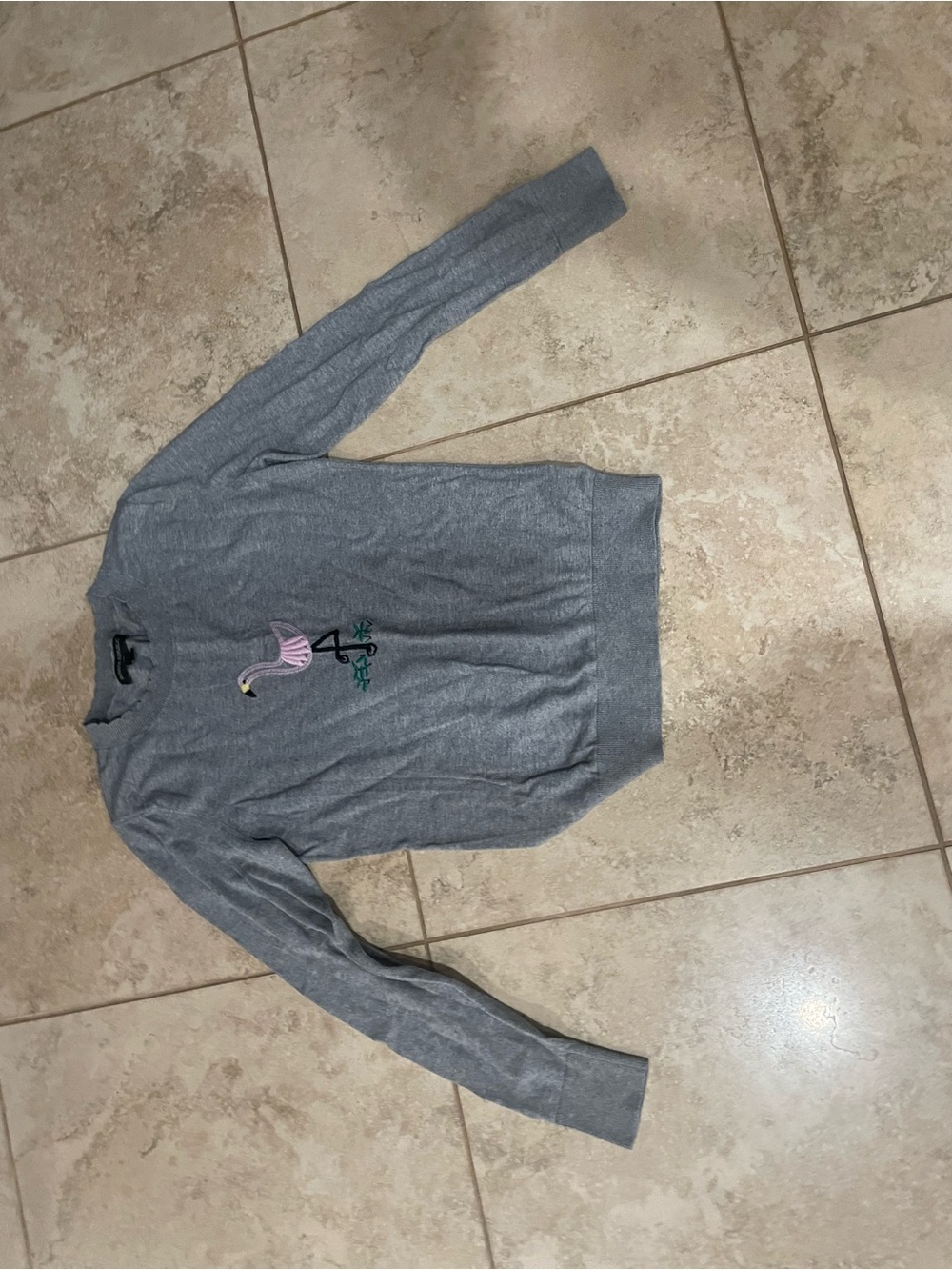 Banana Republic Gray Sweater with Pink Flamingo Motif